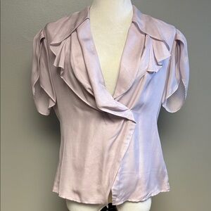 Moda International Light Purple Silk Ruffle Blouse Draped Top M